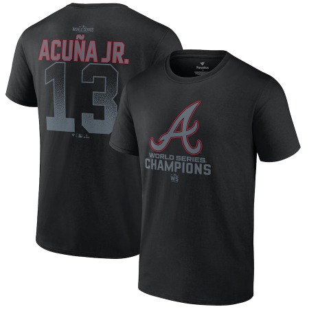 Men's Atlanta Braves #13 Ronald Acuna Jr. Black 2021 World Series Champions Name & Number T-Shirt Men's Atlanta Braves #13 Ronald Acuna Jr. Black 2021 World Series Champions Name & Number T-Shirt