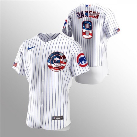 Youth Chicago Cubs #8 Andre Dawson White 2020 Stars & Stripes Flex Base Stitched Jersey