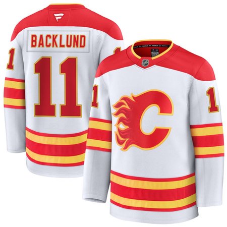 Men's Calgary Flames #11 Mikael Backlund White Away Premium Jersey