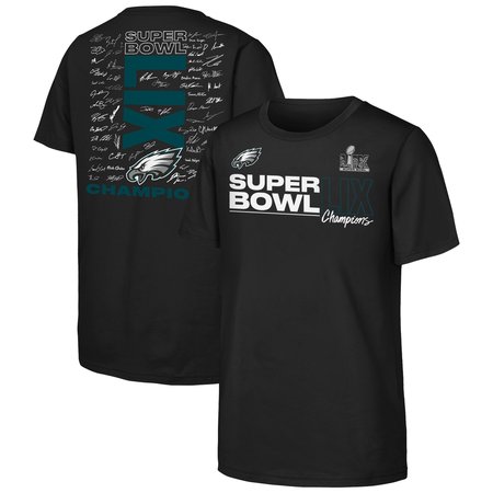 Youth Philadelphia Eagles Black Super Bowl LIX Champions Roster T-Shirt Youth Philadelphia Eagles Black Super Bowl LIX Champions Roster T-Shirt