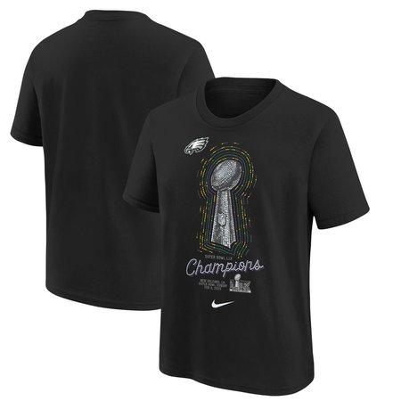 Youth Philadelphia Eagles Black Super Bowl LIX Champions Lombardi Trophy T-Shirt Youth Philadelphia Eagles Black Super Bowl LIX Champions Lombardi Trophy T-Shirt