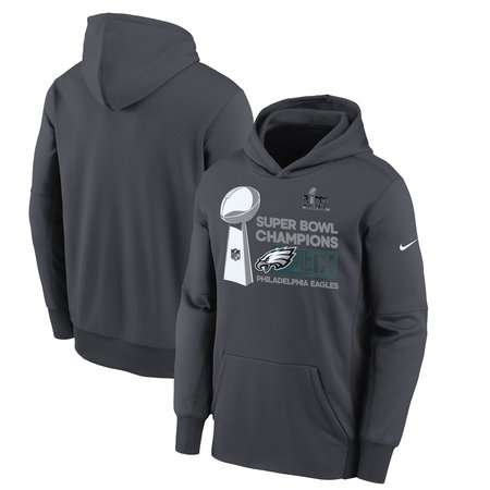 Youth Philadelphia Eagles Anthracite Super Bowl LIX Champions Locker Room Trophy Collection Fleece Pullover Hoodie Youth Philadelphia Eagles Anthracite Super Bowl LIX Champions Locker Room Trophy Collection Fleece Pullover Hoodie