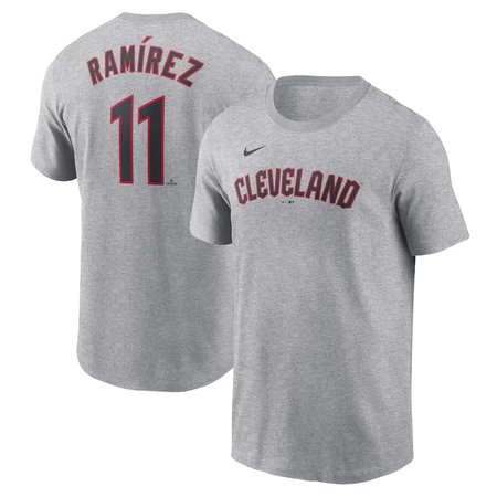 Men's Cleveland Guardians #11 Jose Ramirez Nike Gray Fuse Name & Number T-Shirt Men's Cleveland Guardians #11 Jose Ramirez Nike Gray Fuse Name & Number T-Shirt