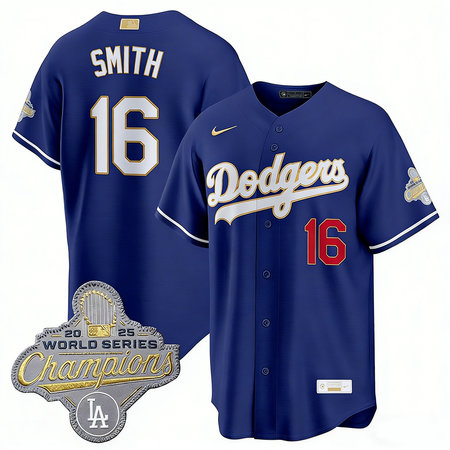 Men's Los Angeles Dodgers #16 Will Smith Royal 2026 Alternate Gold Collection Stadium Jersey