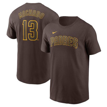 Men's San Diego Padres #13 Manny Machado Brown Fuse Name & Number T-Shirt