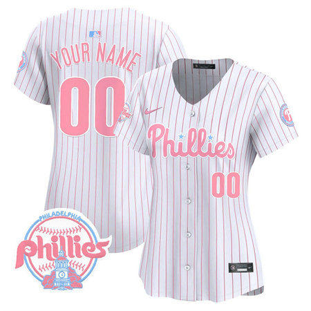 Women's Philadelphia Phillies Bubblegum White Pinstripe Vapor Premier Limited Custom Jersey Women's Philadelphia Phillies Bubblegum White Pinstripe Vapor Premier Limited Custom Jersey
