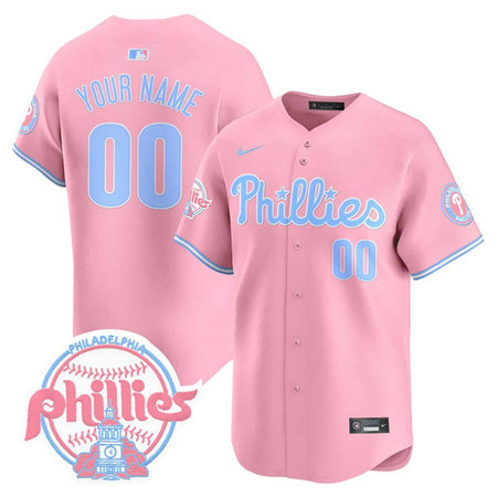 Men's Philadelphia Phillies Bubblegum Pink Vapor Premier Limited Stitched Custom Jersey Men's Philadelphia Phillies Bubblegum Pink Vapor Premier Limited Stitched Custom Jersey