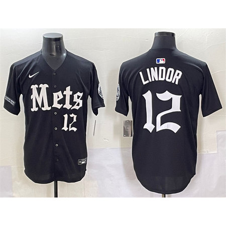 Men's New York Mets #12 Francisco Lindor Black "Gotham Gothic Edition" Vapor Premier Limited Stitched Baseball Jersey Men's New York Mets #12 Francisco Lindor Black "Gotham Gothic Edition" Vapor Premier Limited Stitched Baseball Jersey