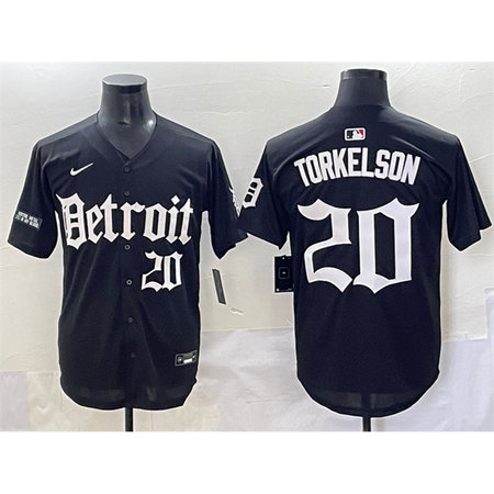 Men's Detroit Tigers #20 Spencer Torkelson Black "Motor Gothic Edition" Vapor Premier Limited Stitched Baseball Jersey