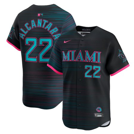 Men's Miami Marlins #22 Sandy Alcantara Nike Black 2025 City Connect Limited Jersey