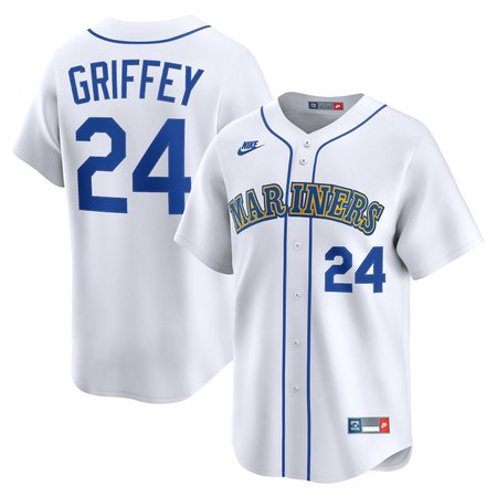 Men's Seattle Mariners #24 Ken Griffey Jr. Nike White Throwback Cooperstown Collection Limited Jersey
