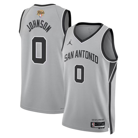 Men's San Antonio Spurs #0 Keldon Johnson Silver 2026 NBA Finals Patch Swingman Statement Edition Jersey Men's San Antonio Spurs #0 Keldon Johnson Silver 2026 NBA Finals Patch Swingman Statement Edition Jersey