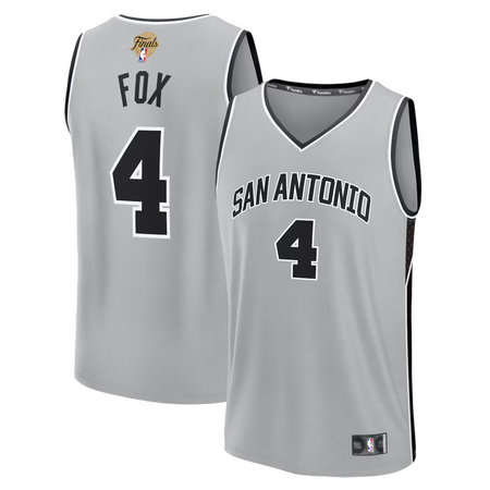 Youth San Antonio Spurs #4 De'Aaron Fox Silver 2026 NBA Finals Patch Fast Break Statement Edition Jersey Youth San Antonio Spurs #4 De'Aaron Fox Silver 2026 NBA Finals Patch Fast Break Statement Edition Jersey