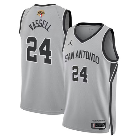Men's San Antonio Spurs #24 Devin Vassell Silver 2026 NBA Finals Patch Swingman Statement Edition Jersey Men's San Antonio Spurs #24 Devin Vassell Silver 2026 NBA Finals Patch Swingman Statement Edition Jersey