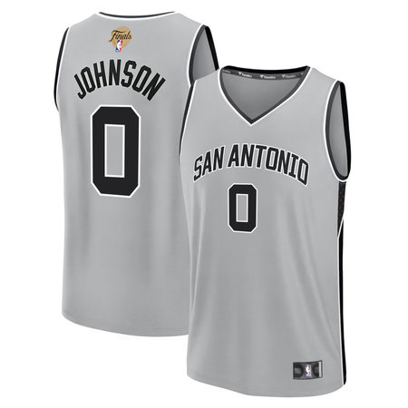 Men's San Antonio Spurs #0 Keldon Johnson Silver 2026 NBA Finals Patch Fast Break Statement Edition Jersey