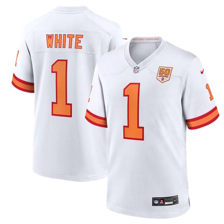 Men's '76 Tampa Bay Buccaneers #1 Rachaad White Nike White 50th Season Game Jersey