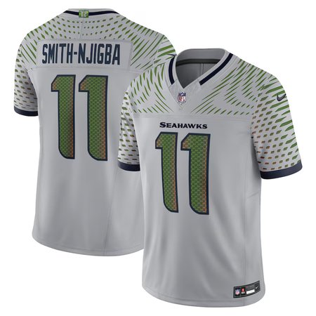 Men's Seattle Seahawks #11 Jaxon Smith-Njigba Gray Rivalries Collection F.U.S.E. Vapor Limited Stitched Jersey Men's Seattle Seahawks #11 Jaxon Smith-Njigba Gray Rivalries Collection F.U.S.E. Vapor Limited Stitched Jersey