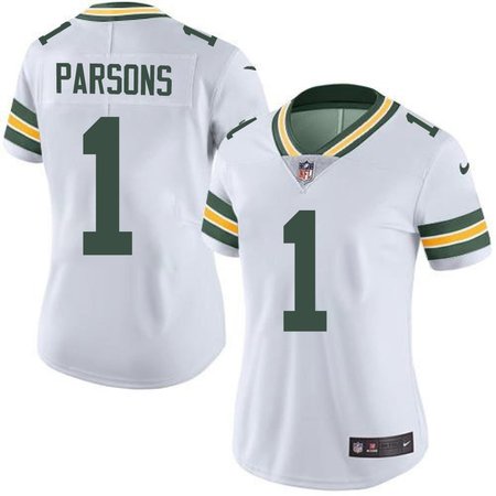 Women's Green Bay Packers #1 Micah Parsons Nike White Vapor Limited Jersey