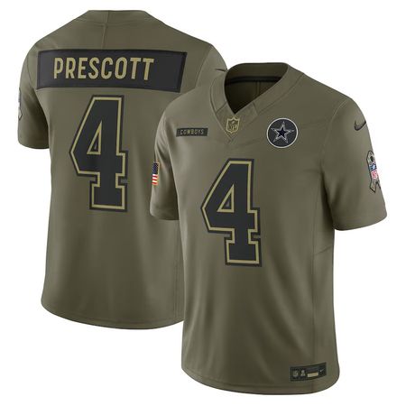 Men's Dallas Cowboys #4 Dak Prescott Olive 2025 Salute to Service Limited Jersey