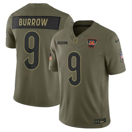 Men's Cincinnati Bengals #9 Joe Burrow Nike Olive 2025 Salute to Service Limited Jersey