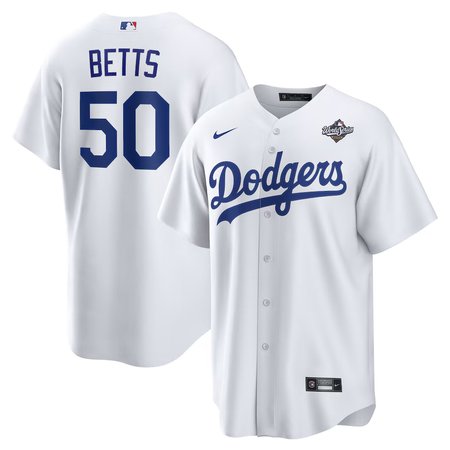 Men's Los Angeles Dodgers #50 Mookie Betts Nike White 2025 World Series Home Replica Player Jersey