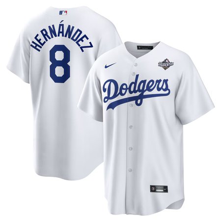 Youth Los Angeles Dodgers #8 Enrique Hernandez Nike White 2025 World Series Home Replica Player Jersey