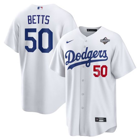 Men's Los Angeles Dodgers #50 Mookie Betts Nike White 2025 World Series Home Limited Jersey