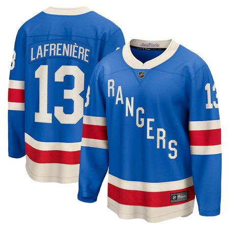 Men's New York Rangers #13 Alexis Lafreniere Blue Centennial Breakaway Jersey
