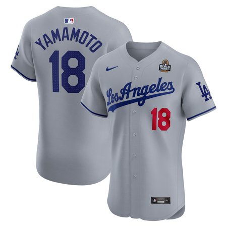 Men's Los Angeles Dodgers Yoshinobu Yamamoto Nike Gray 2024 World Series Road Elite Player Jersey Men's Los Angeles Dodgers Yoshinobu Yamamoto Nike Gray 2024 World Series Road Elite Player Jersey