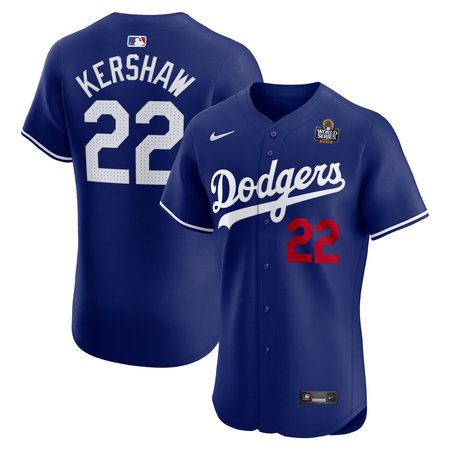 Men's Los Angeles Dodgers Clayton Kershaw Nike Royal 2024 World Series Alternate Elite Player Jersey Men's Los Angeles Dodgers Clayton Kershaw Nike Royal 2024 World Series Alternate Elite Player Jersey