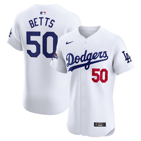Men's Los Angeles Dodgers Mookie Betts Nike White 2024 World Series Champions Home Elite Player Jersey Men's Los Angeles Dodgers Mookie Betts Nike White 2024 World Series Champions Home Elite Player Jersey