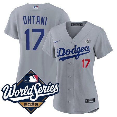 Women's Los Angeles Dodgers #17 Shohei Ohtani Nike Gray 2025 World Series Home Limited Jersey