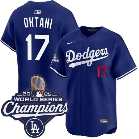 Youth Los Angeles Dodgers #17 Shohei Ohtani Nike Royal 2025 World Series Champions Home Limited Jersey