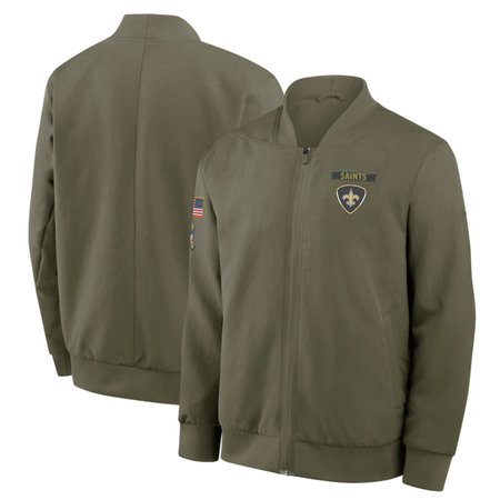 Men's New Orleans Saints Olive 2025 Salute to Service Sideline Full-Zip Bomber Jacket