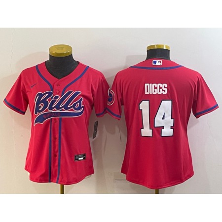 Women's Buffalo Bills #14 Stefon Diggs Red With Patch Cool Base Stitched Baseball Jersey(Run Small) Women's Buffalo Bills #14 Stefon Diggs Red With Patch Cool Base Stitched Baseball Jersey(Run Small)