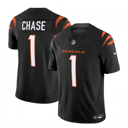 Men's Cincinnati Bengals #1 Ja'Marr Chase Black 2023 F.U.S.E. Vapor Untouchable Limited Stitched Jersey Men's Cincinnati Bengals #1 Ja'Marr Chase Black 2023 F.U.S.E. Vapor Untouchable Limited Stitched Jersey