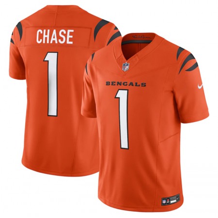Men's Cincinnati Bengals #1 Ja'Marr Chase Orange 2023 F.U.S.E. Vapor Untouchable Limited Stitched Jersey Men's Cincinnati Bengals #1 Ja'Marr Chase Orange 2023 F.U.S.E. Vapor Untouchable Limited Stitched Jersey