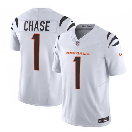Men's Cincinnati Bengals #1 Ja'Marr Chase White 2023 F.U.S.E. Vapor Untouchable Limited Stitched Jersey Men's Cincinnati Bengals #1 Ja'Marr Chase White 2023 F.U.S.E. Vapor Untouchable Limited Stitched Jersey