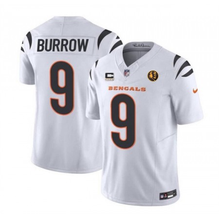 Men's Cincinnati Bengals #9 Joe Burrow White 2023 F.U.S.E. With 4-star C Patch And John Madden Patch Vapor Limited Stitched Football Jersey Men's Cincinnati Bengals #9 Joe Burrow White 2023 F.U.S.E. With 4-star C Patch And John Madden Patch Vapor Limited Stitched Football Jersey