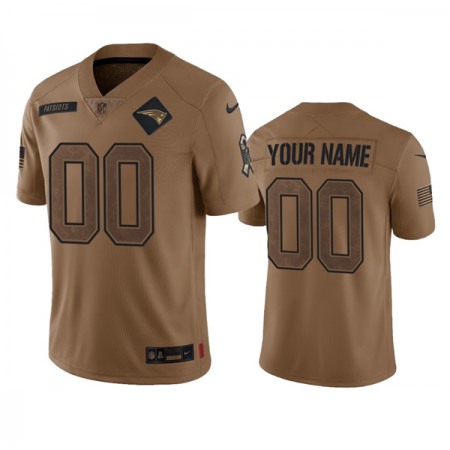 Men's New England Patriots Active Player Custom 2023 Brown Salute To Setvice Limited Stitched Football Jersey Men's New England Patriots Active Player Custom 2023 Brown Salute To Setvice Limited Stitched Football Jersey