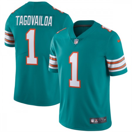 Youth Miami Dolphins #1 Tua Tagovailoa Aqua Color Rush Limited Stitched Jersey Youth Miami Dolphins #1 Tua Tagovailoa Aqua Color Rush Limited Stitched Jersey
